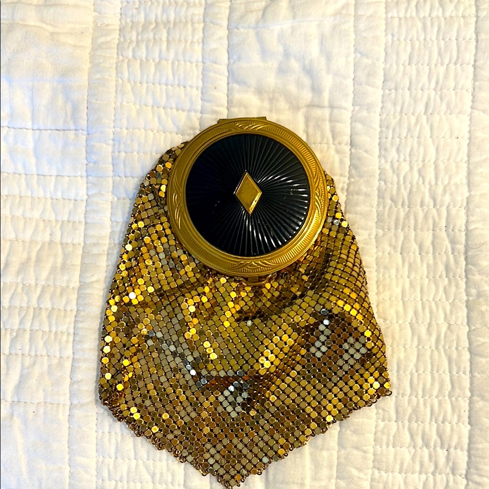 Gold and Black Vintage Art Deco clutch. Secret Compact with Sequin Pouch.